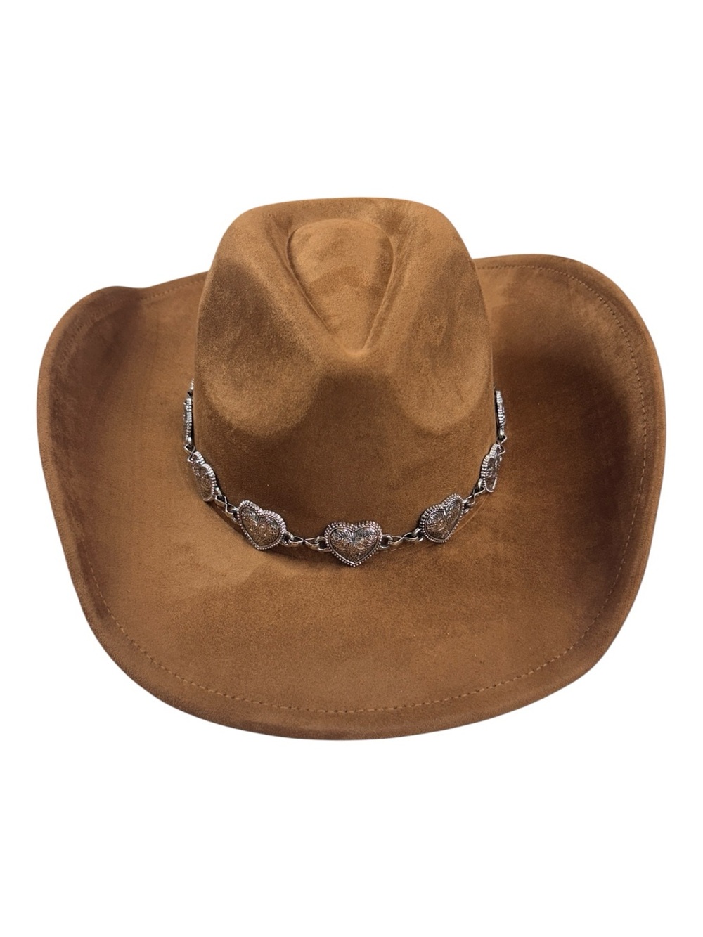 Brown Suede Women’s Cowboy Hat with Silver Heart Band